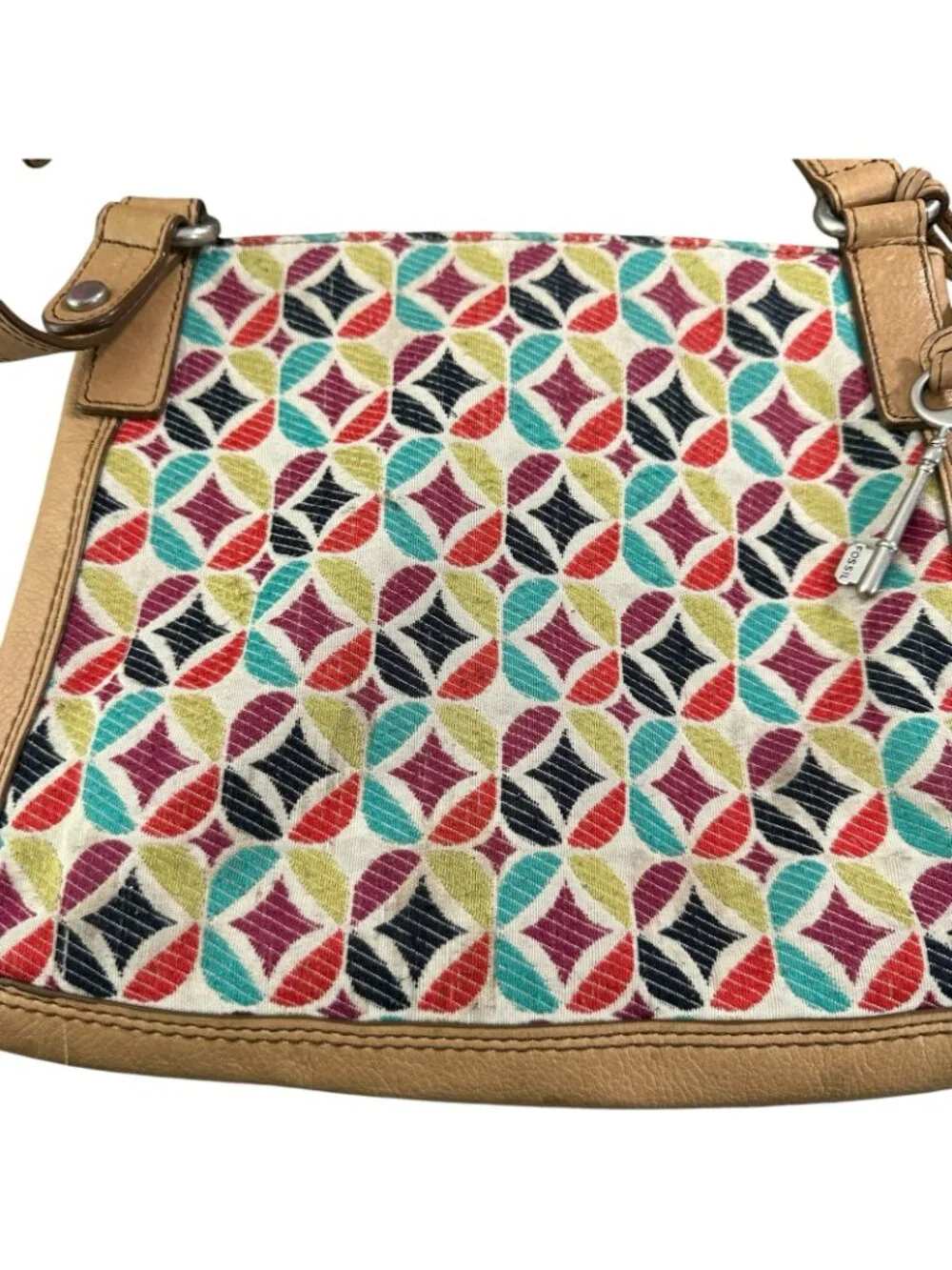 Fossil Colorful Geometric Pattern Crossbody Bag Multicolor Leather